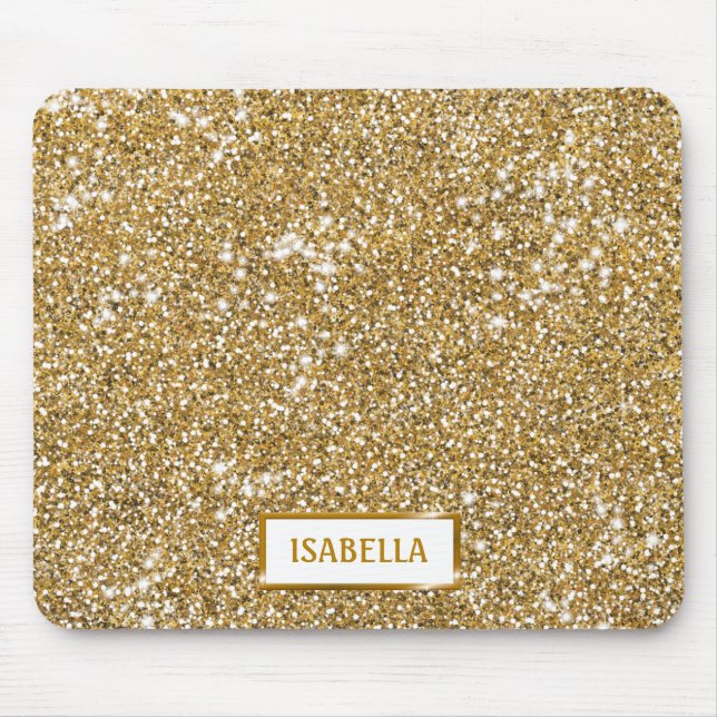 Faux Golden Yellow Glitter Texture Look With Name Mouse Pad (Front)