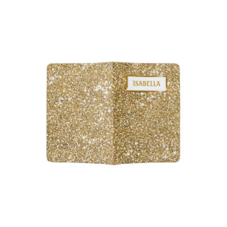 Faux Golden Yellow Glitter Texture Look With Name Passport Holder
