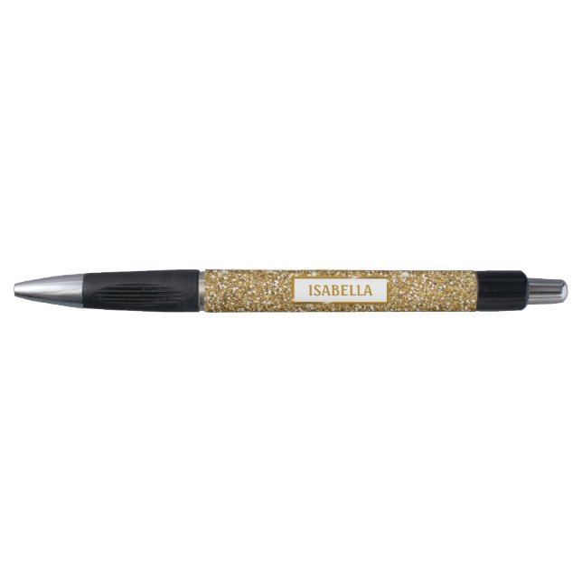 Faux Golden Yellow Glitter Texture Look With Name Pen (Front)