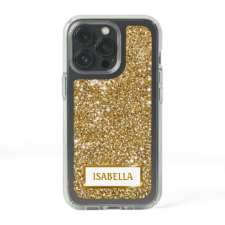 Faux Golden Yellow Glitter Texture Look With Name Speck iPhone 13 Pro Case