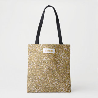 Faux Golden Yellow Glitter Texture Look With Name Tote Bag