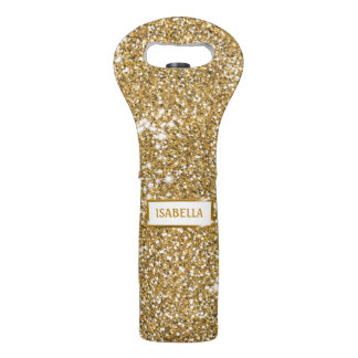 Faux Golden Yellow Glitter Texture Look With Name Wine Bag