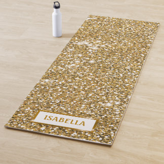 Faux Golden Yellow Glitter Texture Look With Name Yoga Mat