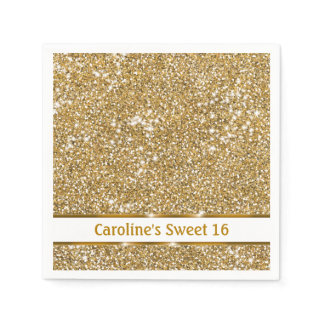 Faux Golden Yellow Glitter Texture Sweet Sixteen Napkins