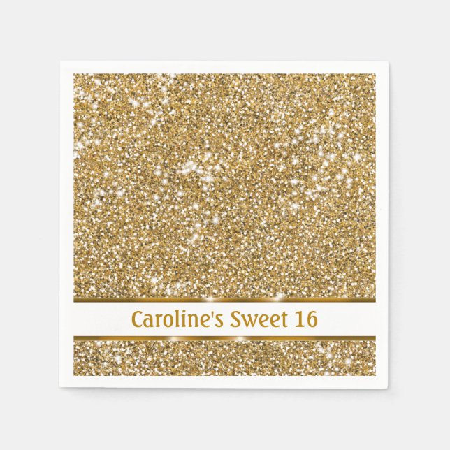 Faux Golden Yellow Glitter Texture Sweet Sixteen Napkins (Front)