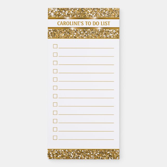 Faux Golden Yellow Glitter Texture To Do List Magnetic Notepad (Front)