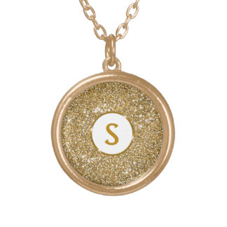 Faux Golden Yellow Glitter Texture With Monogram Gold Plated Necklace