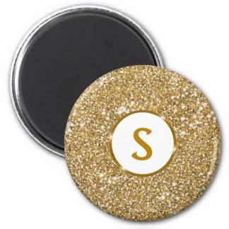 Faux Golden Yellow Glitter Texture With Monogram Magnet
