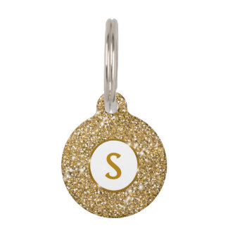 Faux Golden Yellow Glitter Texture With Monogram Pet ID Tag