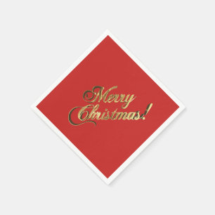 Faux Golf Foil Text Merry Christmas Elegant Red Napkins