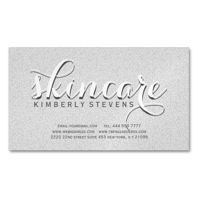 Faux Gray And White Glitter Business Card Magnet (Front)