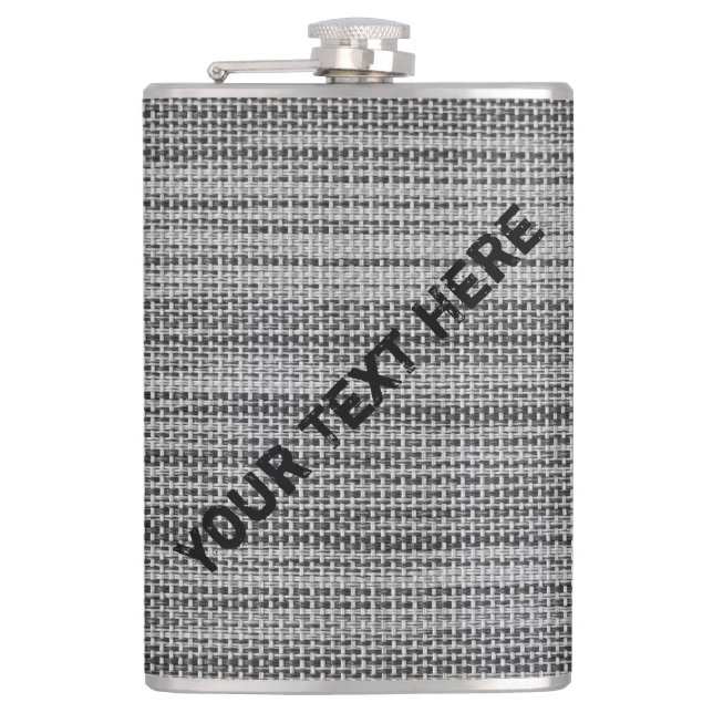 Faux Gray Fabric Flask with Custom Text (Front)