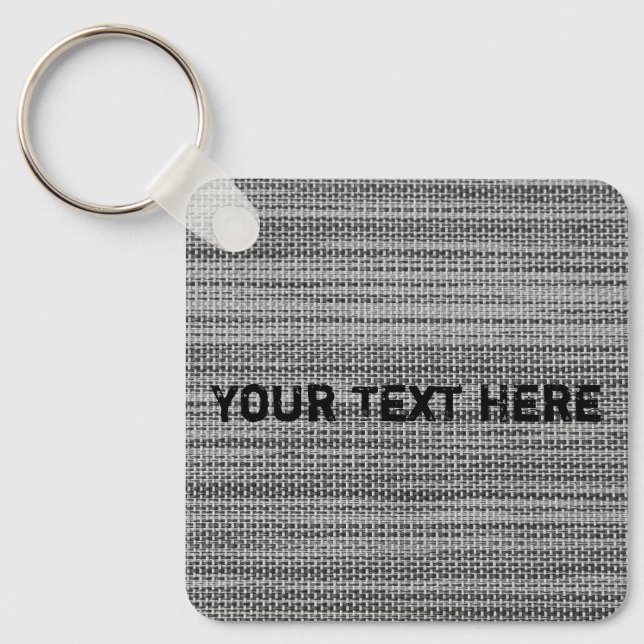 Faux Gray Fabric Keychain with Custom Text (Front)