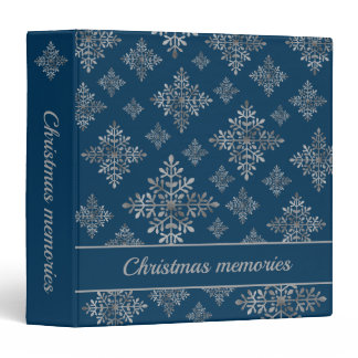 Faux Gray Foil Snowflakes On Blue (Not Real Foil) 3 Ring Binder