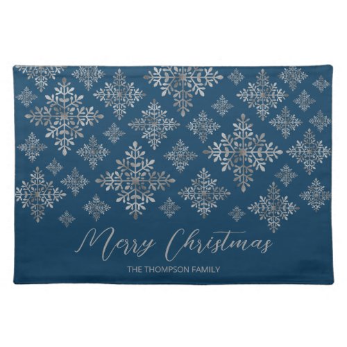 Faux Gray Foil Snowflakes On Blue Not Real Foil Cloth Placemat
