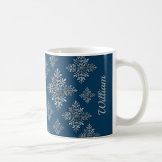 Faux Gray Foil Snowflakes On Blue (Not Real Foil) Coffee Mug
