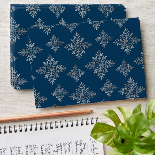 Faux Gray Foil Snowflakes On Blue (Not Real Foil) Envelope (Stacked)