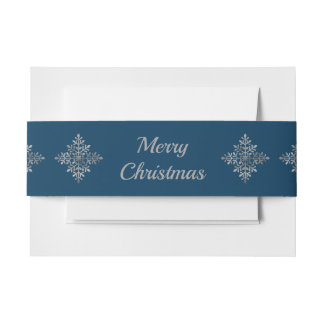 Faux Gray Foil Snowflakes On Blue (Not Real Foil) Invitation Belly Band