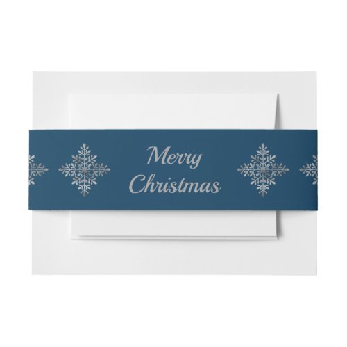 Faux Gray Foil Snowflakes On Blue Not Real Foil Invitation Belly Band