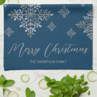 White Snowflake on Dark Green Kitchen Towel, Zazzle