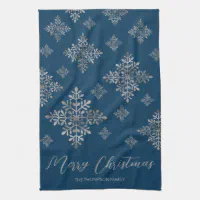 White Snowflake on Dark Green Kitchen Towel, Zazzle