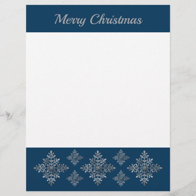 Faux Gray Foil Snowflakes On Blue (Not Real Foil) Letterhead (Front)