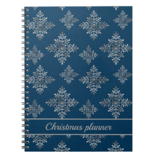 Faux Gray Foil Snowflakes On Blue (Not Real Foil) Notebook