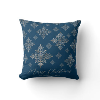 Faux Gray Foil Snowflakes On Blue (Not Real Foil) Throw Pillow