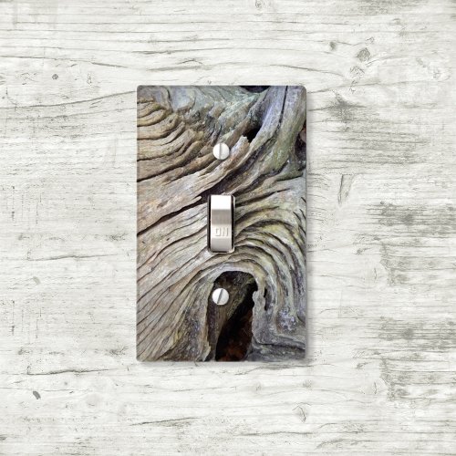 Faux Gray Knotty Wooden Tree Bark Light Switch Cover