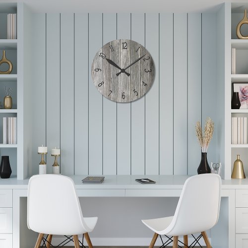 Faux Gray Wooden Board Round Clock