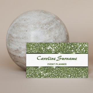 Faux Green Glitter Event Planner Stylish Glitter Business Card