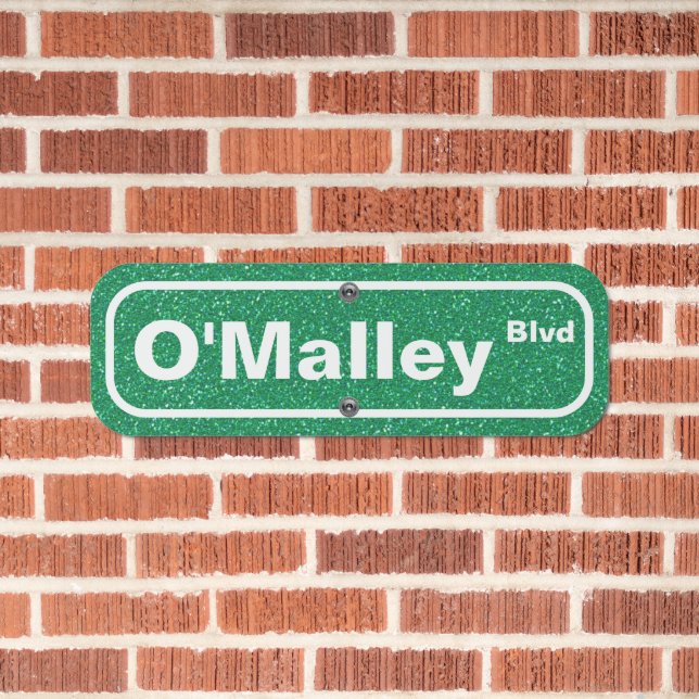Faux Green Glitter Family Name Street Name Metal Sign (In Situ(Brick))