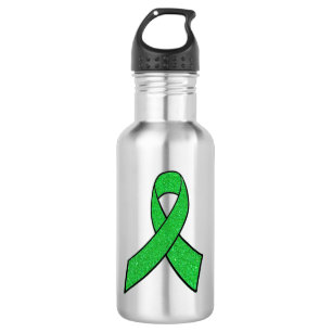 Faux Green Glitter Lyme Disease Ribbon Water Bottle
