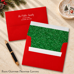 Faux Green Glitter Red Envelope