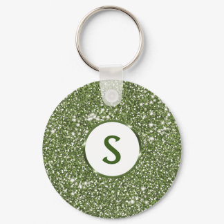 Faux Green Glitter Texture And Custom Monogram Keychain