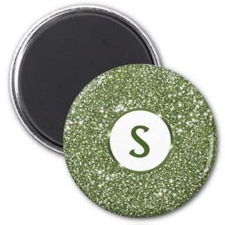 Faux Green Glitter Texture And Custom Monogram Magnet