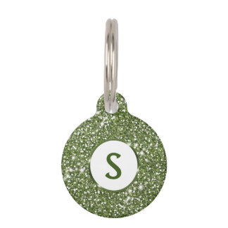 Faux Green Glitter Texture And Custom Monogram Pet ID Tag
