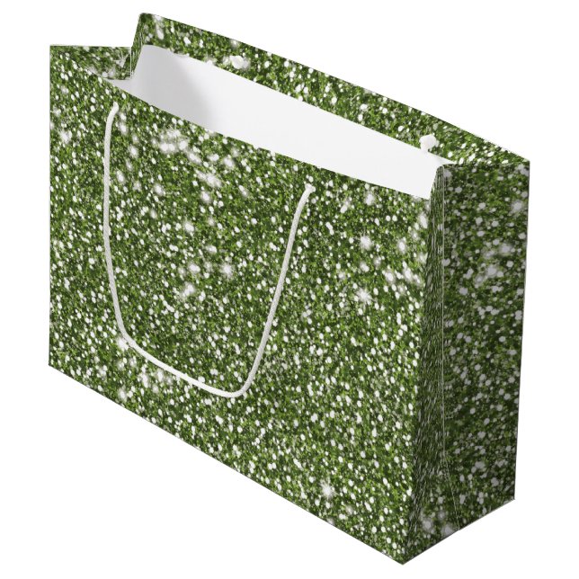 Faux Green Glitter Texture Look-like Graphic Large Gift Bag (Front Angled)