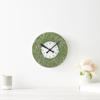 Faux Green Glitter Texture Look-like Graphic -  Round Clock
