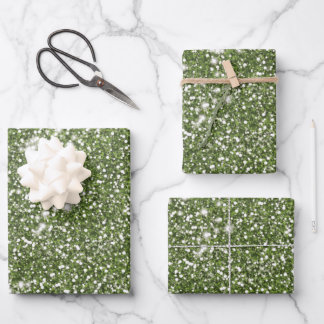 Faux Green Glitter Texture Look-like Graphic Wrapping Paper Sheets