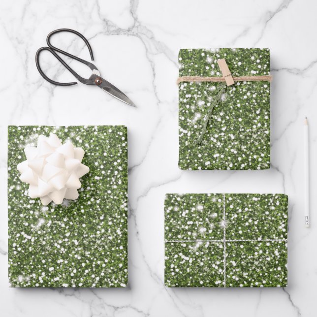 Faux Green Glitter Texture Look-like Graphic Wrapping Paper Sheets (Front)