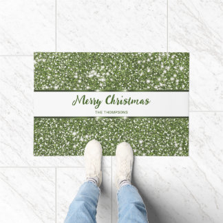 Faux Green Glitter Texture Look Merry Christmas Doormat