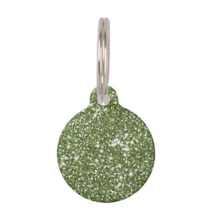 Faux Green Glitter Texture Look & Pet's Info Pet ID Tag