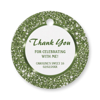 Faux Green Glitter Texture Look - Thank You Favor Tags