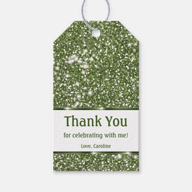 Faux Green Glitter Texture Look - Thank You Gift Tags (Front)