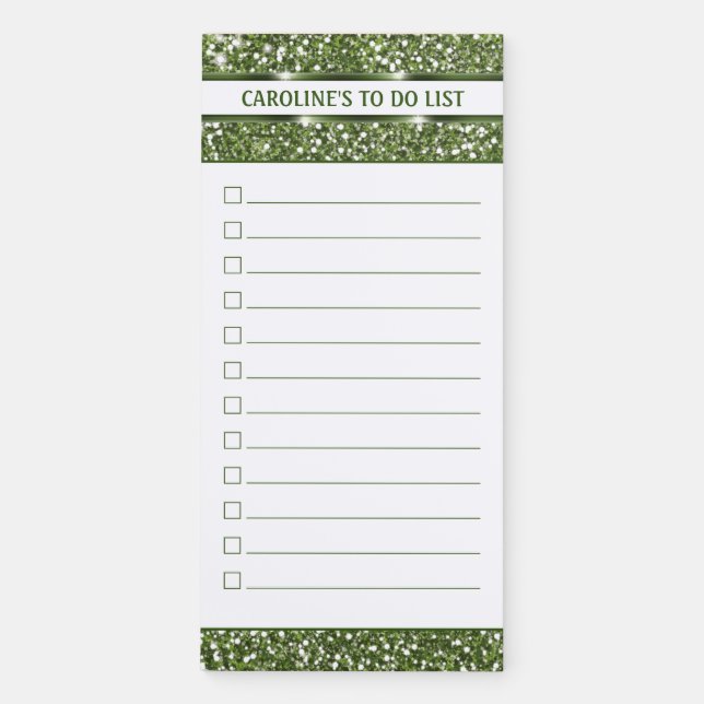 Faux Green Glitter Texture Look - To Do List Magnetic Notepad (Front)