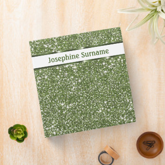 Faux Green Glitter Texture Look With Custom Name 3 Ring Binder