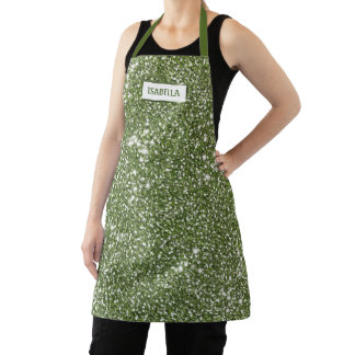 Faux Green Glitter Texture Look With Custom Name Apron