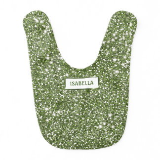 Faux Green Glitter Texture Look With Custom Name Baby Bib