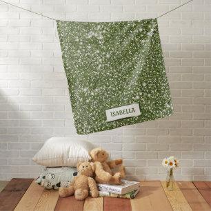 Faux Green Glitter Texture Look With Custom Name Baby Blanket